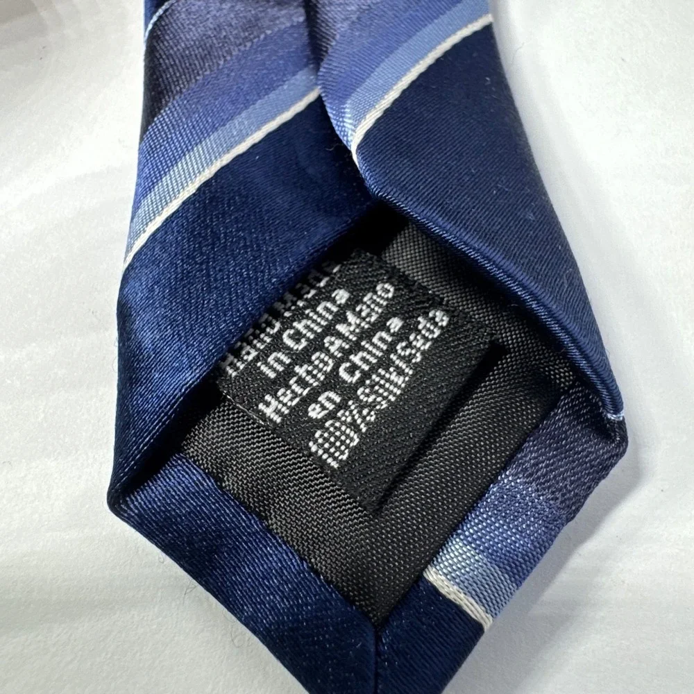 Alfani Men's Silk Necktie Navy Blue Striped Classic Handmade Formal Business Tie